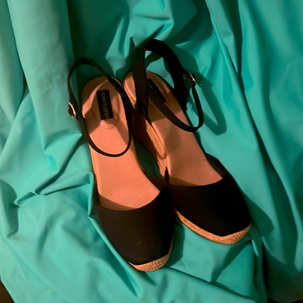 Adam Tucker Bethany Espadrille Wedge Black Sandal woman’s size 10